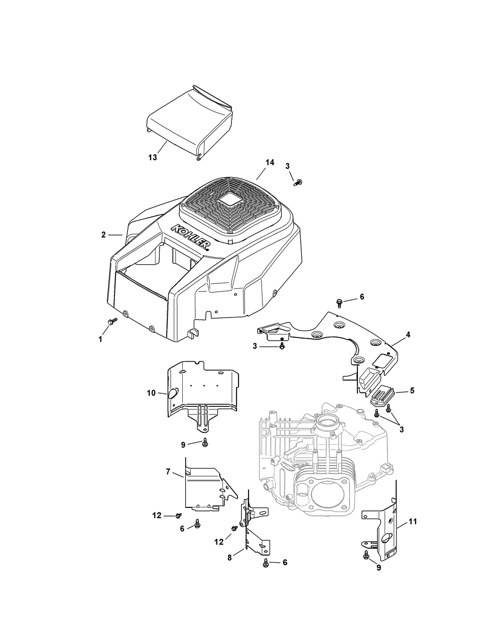 Kohler Sv710-3036 Blower Housing, Baffles And Rectifier Diagram and Parts List for Z-FORCES46 (17AF5BHH-17AF5BHH010)(2011) Cub Cadet Lawn Tractor